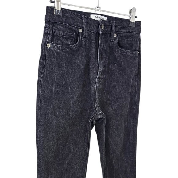Reformation Womens Liza Ultra High Rise Slim Stright Cropped Jeans, Black, 25 - Picture 8 of 8